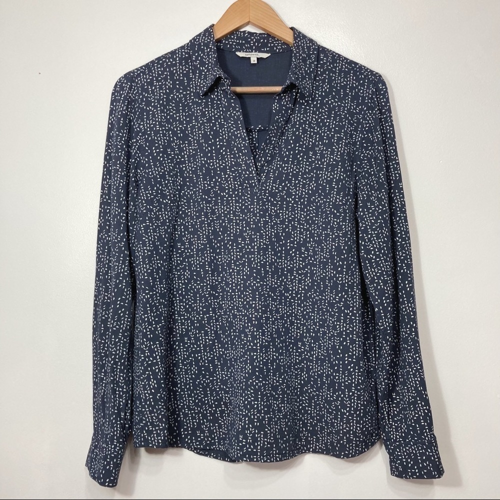 Sandwich Leaf Print Split Neck Long Sleeve Blouse Size M